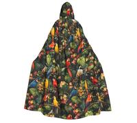 Mantello da mago con cappuccio, da uomo e da donna, con stampa pappagallo hawaiano, mantello da vampiro con cappuccio, costume di Halloween, nero