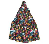 Mantello da mago con cappuccio, da uomo e donna, stile tribale hawaiano, con stampa, mantello da vampiro con cappuccio, costume di Halloween, nero