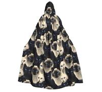 Mantello da mago con cappuccio, unisex, colore nero e bianco, con stampa di un simpatico gatto, mantello da vampiro con cappuccio, costumi di Halloween