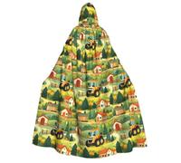 Mantello da mago con cappuccio, unisex, con stampa di un trattore in stile cartone animato, mantello da vampiro con cappuccio, costume di Halloween, nero