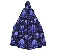 Mantello da mago con cappuccio, unisex, con stampa polpo viola kawaii, mantello da vampiro con cappuccio, costumi di Halloween