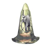 Mantello da mago di Halloween stampato con elefante che cammina, per feste a tema, mantello cosplay per adulti/ragazzi, taglie S, M, L