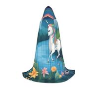 Mantello da mago di Halloween stampato con unicorni in esecuzione | Costume da festa a tema | Mantello cosplay per adulti e ragazzi | Taglie S M L