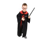 Mantello da mago per bambini con cappuccio, nero-rosso, 3-7 anni (104-136 cm)