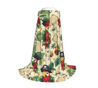 Mantello da pirata con cappuccio e cravatta a forma di pappagalli, taglie S-L, lunghezza dal colletto all'orlo, cappuccio oversize, chiusura con cravatta, morbido elasticizzato, unisex
