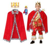 Mantello da Principe Bambini, 2 Pezzi Mantello Reale Costume Rosso Costume da re Principe 90 cm Mantello Del Re con Corona per Bambino di Travestimento, Carnevale Feste cosplay