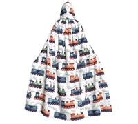 Mantello da strega con cappuccio, da uomo e da donna, stile vintage, con stampa di treno a vapore, mantello da vampiro con cappuccio, costume di Halloween, nero