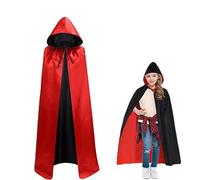 Mantello da Vampiro con Cappuccio, Mantello per Costume di Hallowee, Mantello Reversibile Rosso Nero 90 cm per Bambini Ragazzi Ragazze Cosplay Medievale Diavolo Costume Carnevale di Halloween