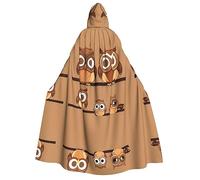 Mantello da vampiro con gufi marroni in stile cartone animato per Halloween, un'aggiunta essenziale al vestire e al ruolo di ogni donna, simpatici gufi marroni in stile cartone animato, taglia unica,