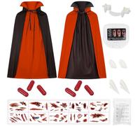 Mantello da vampiro per adulti, 140 cm, double face, con collo alto, rosso, nero, mantello da vampiro con denti, tatuaggi Draculaura, costume da vampiro, per travestimento di Halloween, Masquerade