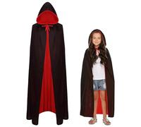Mantello da vampiro per bambini, mantello da vampiro di Halloween per bambini e bambine con cappuccio, nero e rosso double-face, per costume da vampiro di Halloween e Carnevale per bambini