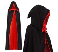 Mantello da Vampiro Reversibile Nero Rosso con Cappuccio Adulti Bambini 130cm