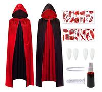 Mantello Da Vampiro Reversibile Nero Rosso Con Cappuccio Per Adulto, 170cm