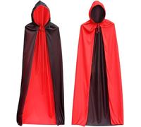 Mantello di Halloween 90 cm, colore nero rosso, double face con cappuccio, con cappuccio, per Halloween, con 20 tatuaggi temporanei per adulti, bambini, uomini, donne, cosplay (A)