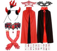 Mantello Diavolo Donna, Costume Diavolo Donna, Halloween Mantello da Vampiro Donna, Mantello con Cappuccio Adulto, Mantella Diavolo Cosplay Donna Costume Carnevale Costume Halloween Accessori Diavolo