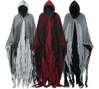 Mantello fantasma, Halloween, con cappuccio, per adulti, strappato, costume da donna e uomo, spaventoso, spaventoso, fantasma, costume da falce horror, cosplay, cappellino per feste