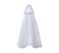 Mantello in tulle con cappuccio, a lunghezza intera, unisex, per bambini, mantello trasparente, mantello per Halloween, strega, fantasma, sposa, costume gotico per cosplay, costume gotico (bianco, 2