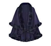 Mantello Invernale Donna con Collo in Pelliccia Sintetica Cappotto Poncho Caldo Scialli Eleganti da Sera (Blu scuro)