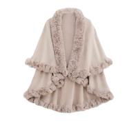 Mantello Invernale Donna con Collo in Pelliccia Sintetica Cappotto Poncho Caldo Scialli Eleganti da Sera (Beige)