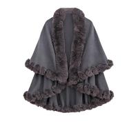 Mantello Invernale Donna con Collo in Pelliccia Sintetica Cappotto Poncho Caldo Scialli Eleganti da Sera (grigio)