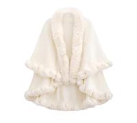 Mantello Invernale Donna con Collo in Pelliccia Sintetica Cappotto Poncho Caldo Scialli Eleganti da Sera (Bianco)