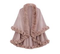 Mantello Invernale Donna con Collo in Pelliccia Sintetica Cappotto Poncho Caldo Scialli Eleganti da Sera (rosa)