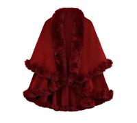 Mantello Invernale Donna con Collo in Pelliccia Sintetica Cappotto Poncho Caldo Scialli Eleganti da Sera (rosso)