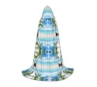 Mantello lungo con cappuccio con palma su mare blu oceano oceano per adolescenti strega vampiro Cosplay festa Halloween Natale stampato lungo mantello