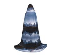 Mantello lungo stampato con cielo notturno con stelle e lago di montagna per adolescenti, strega, vampiro, cosplay, feste, Halloween, Natale