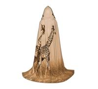 Mantello lungo stampato con due giraffe che corrono sulla sterile mantello con cappuccio per adolescenti, strega, vampiro, cosplay, feste, Halloween, Natale