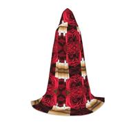 Mantello lungo stampato con rosa rossa con candela, per adolescenti, strega, vampiro, cosplay, feste, Halloween, Natale