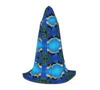 Mantello lungo stampato con tartaruga sottomarina sotto il mare per adolescenti strega vampiro Cosplay festa Halloween Natale stampato lungo mantello