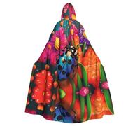 Mantello lungo unisex con cappuccio per adulti, coccinella colorata, poncho con mantello per costume di Halloween per uomini e donne, costume per adulti per Halloween, cosplay e feste da strega e va