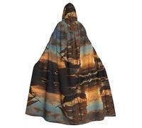 Mantello lungo unisex con cappuccio per adulti, nave pirata, poncho per costumi di Halloween per uomini e donne, costume di carnevale per adulti per Halloween, cosplay e feste da strega e vampiro