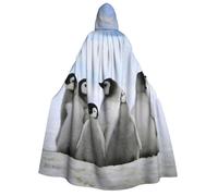 Mantello medievale con cappuccio unisex con stampa di pinguini giovani con neve, mantello con cappuccio per cosplay di Halloween, feste di Natale