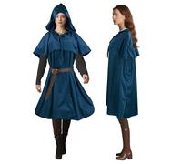 Mantello medievale con spalline e cintura regolabile 3 in 1, mantello con cappuccio per uomo e donna, costume versatile per streghe, pirati, cosplay (LARP, Hobbit), Halloween