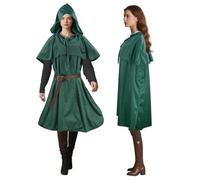 Mantello medievale con spalline e cintura regolabile 3 in 1, mantello con cappuccio per uomo e donna, costume versatile per streghe, pirati, cosplay (LARP, Hobbit), Halloween