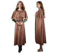 Mantello medievale con spalline e cintura regolabile 3 in 1, mantello con cappuccio per uomo e donna, costume versatile per streghe, pirati, cosplay (LARP, Hobbit), Halloween