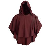 Mantello medievale rinascimentale con cappuccio, unisex, corto, tinta unita, scialle per adulti, Halloween, cosplay, spettacoli teatrali, abbigliamento per uomini e donne, feste di ruolo, Rosso