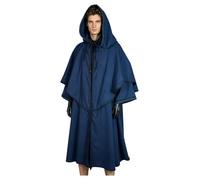 Mantello medievale unisex con cappuccio a 2 livelli da mago rinascimentale con cappuccio, mantello per Halloween e cosplay, per uomo e donna, Blu, XXL