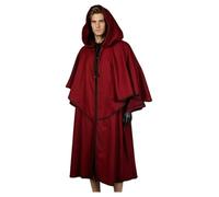 Mantello medievale unisex con cappuccio a 2 livelli da mago rinascimentale con cappuccio, mantello per Halloween e cosplay, per uomo e donna, Rosso, XL