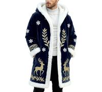 Mantello natalizio da uomo foderato con cappuccio, giacca invernale per il tempo libero, blazer natalizio festivo con stampa frontale, design autentico, taglio sottile, aperto sul davanti, senza