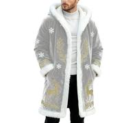 Mantello natalizio da uomo foderato con cappuccio, giacca invernale per il tempo libero, blazer natalizio festivo con stampa frontale, design autentico, taglio sottile, aperto sul davanti, senza