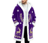 Mantello natalizio da uomo foderato con cappuccio, giacca invernale per il tempo libero, blazer natalizio festivo con stampa frontale, design autentico, taglio sottile, aperto sul davanti, senza