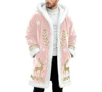 Mantello natalizio da uomo foderato con cappuccio, giacca invernale per il tempo libero, blazer natalizio festivo con stampa frontale, design autentico, taglio sottile, aperto sul davanti, senza