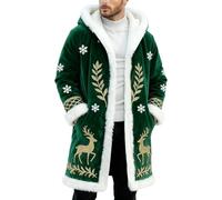 Mantello natalizio da uomo foderato con cappuccio, giacca invernale per il tempo libero, blazer natalizio festivo con stampa frontale, design autentico, taglio sottile, aperto sul davanti, senza