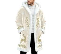 Mantello natalizio da uomo foderato con cappuccio, giacca invernale per il tempo libero, blazer natalizio festivo con stampa frontale, design autentico, taglio sottile, aperto sul davanti, senza