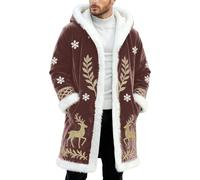 Mantello natalizio da uomo foderato con cappuccio, giacca invernale per il tempo libero, blazer natalizio festivo con stampa frontale, design autentico, taglio sottile, aperto sul davanti, senza