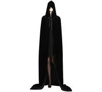 Mantello Nero con Cappuccio, 130 cm Unisex Velvet CAPPATO ASSOGGIATO, Vampire Wizard ASSEGGI