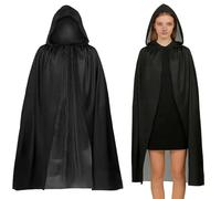 Mantello Nero con Cappuccio, 140 cm Halloween Mantello con Cappuccio, Adesivi per Tatuaggi, Mantello per Costume di Halloween, Mantello Della Morte, Vampiro Mantello con Cappuccio per Bambini Adulti